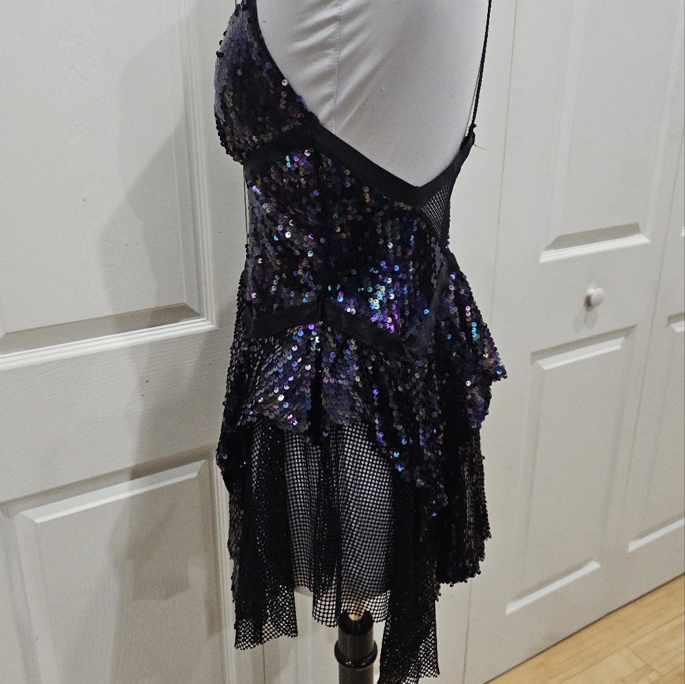 Dolls Kill Club Exx Fantastical Firefly Fishnet Sequin Black Purple Rave Dress S - Picture 12 of 14